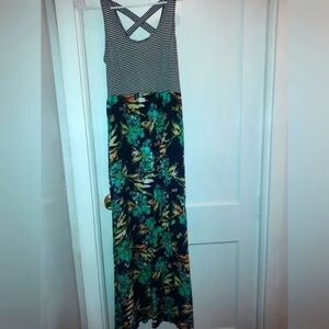 Striped floral maxi dress